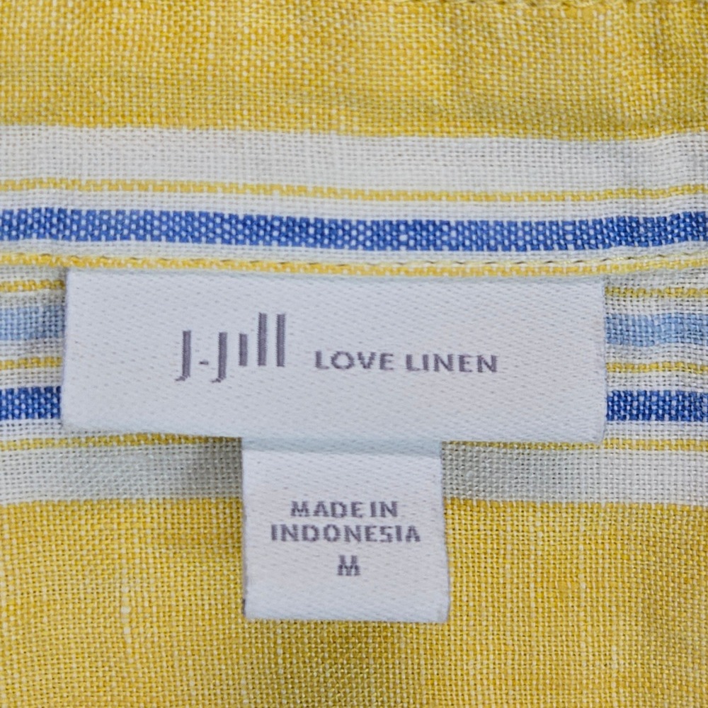 J. Jill Love Linen Tunic M Yellow Blue Stripe Coastal Mediterranean Popover - Picture 9 of 13